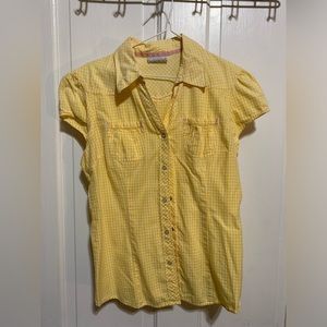 Yellow Gingham Button Up Short Sleeve Top 💛